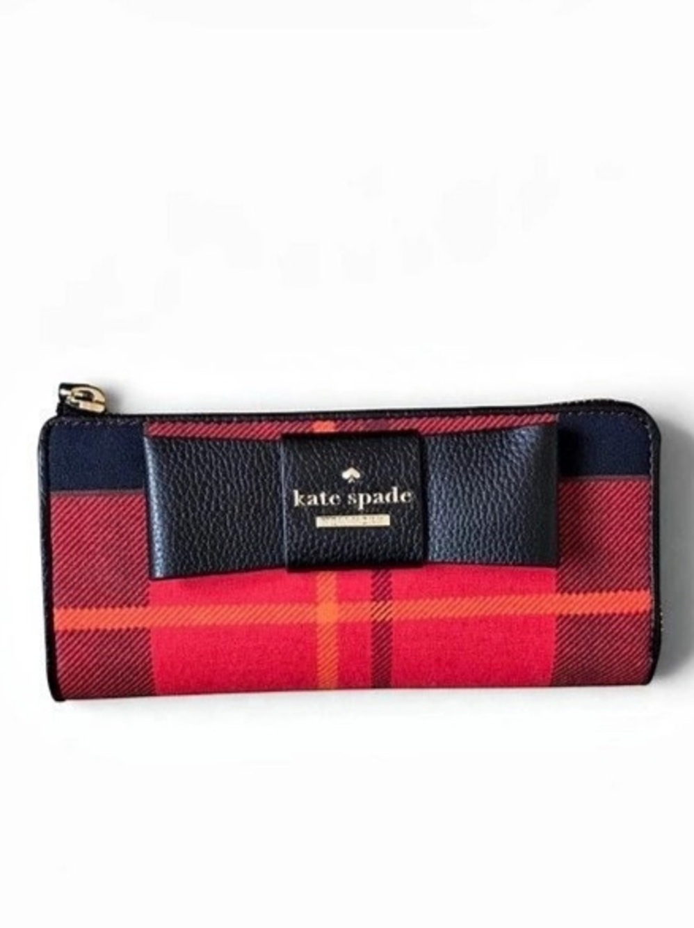 kate spade Julia  Plaid Bow Continental Wallet in Red & Black like new
